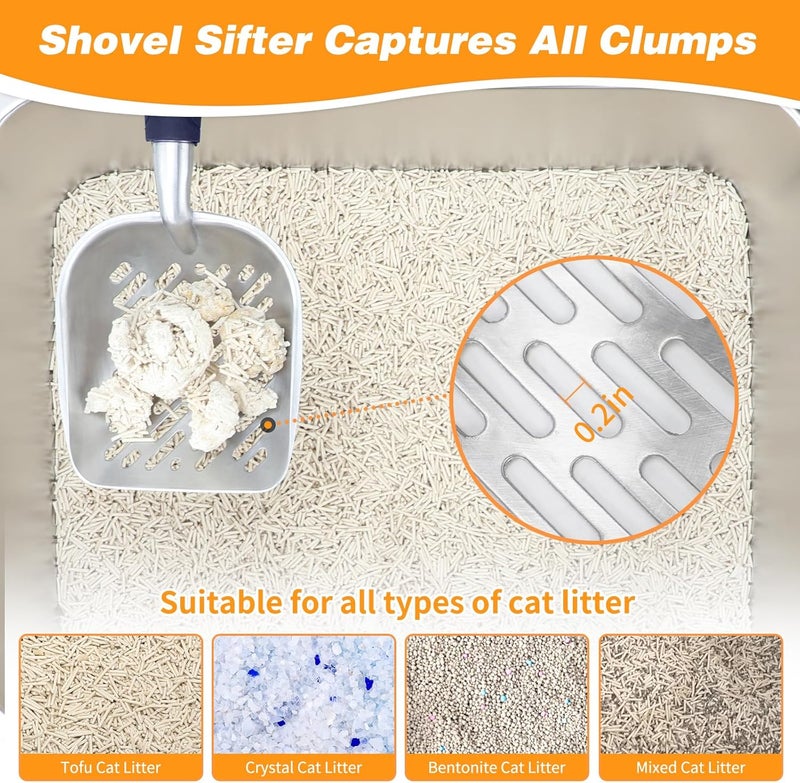 Midollarle Heavy-Duty Cat Litter Scoop with Holder,Metal Cat Scooper Holder Trash Container,Aluminum Kitty Poop Sifting Shovel Captures All Clumps,Speed Sifter Litter Box Scooper with Cats Caddy(Blue) - Image 5